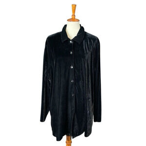 Vintage Briggs Black Velvet Button Down Top Tunic Style Women 3X Relaxed Fit 90s